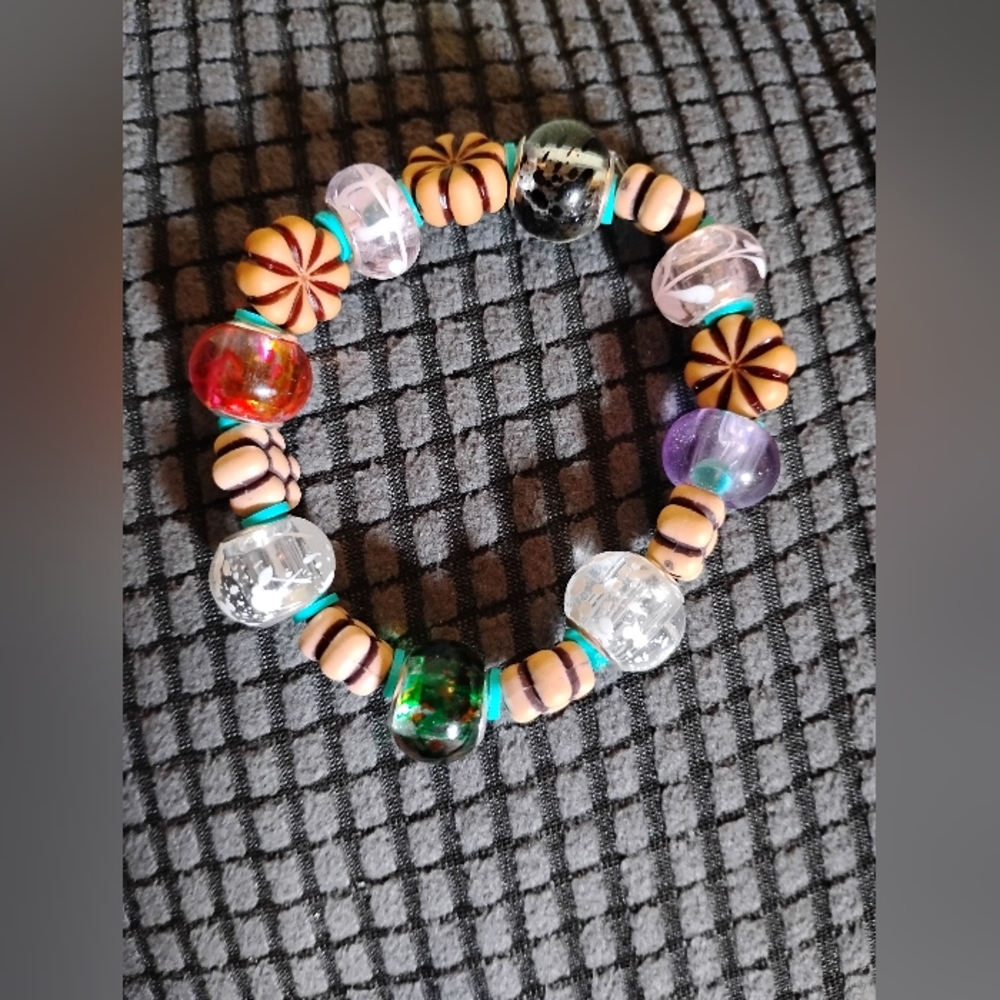 Colorful Beaded Bracelet Mix Media Elastic String